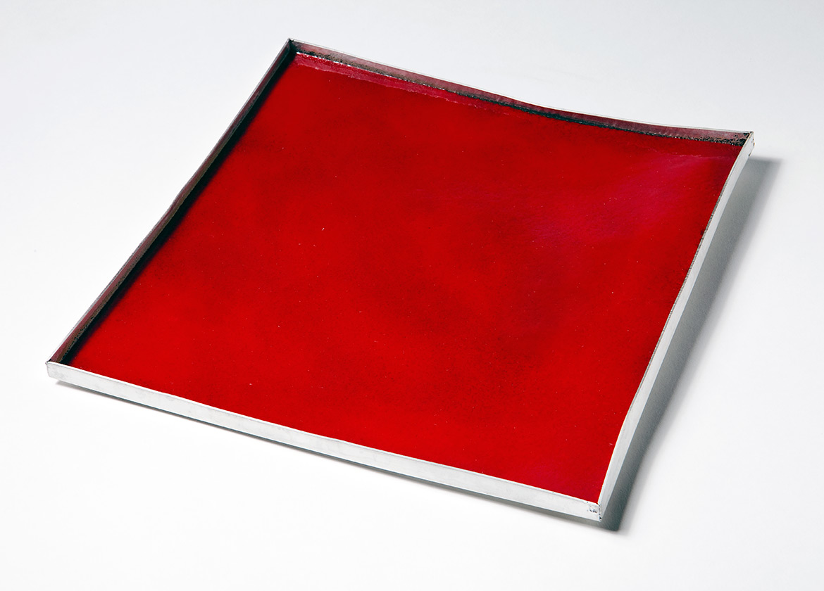 A fine silver and vitreous enamel tray